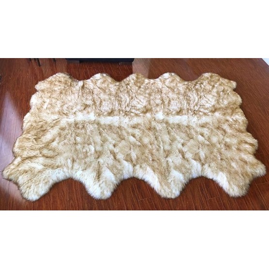 Faux Sheepskin Hypoallergenic Free Shape Silky Shag Rug, Luxury Shaggy Silky Plush Carpet for Bedrooms Rugs Living Rooms Sofa Floor Rugs (Octo 8 Pelts 6'x8', White/Brown Tips)