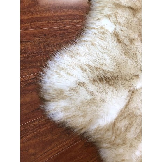 Faux Sheepskin Hypoallergenic Free Shape Silky Shag Rug, Luxury Shaggy Silky Plush Carpet for Bedrooms Rugs Living Rooms Sofa Floor Rugs (Octo 8 Pelts 6'x8', White/Brown Tips)
