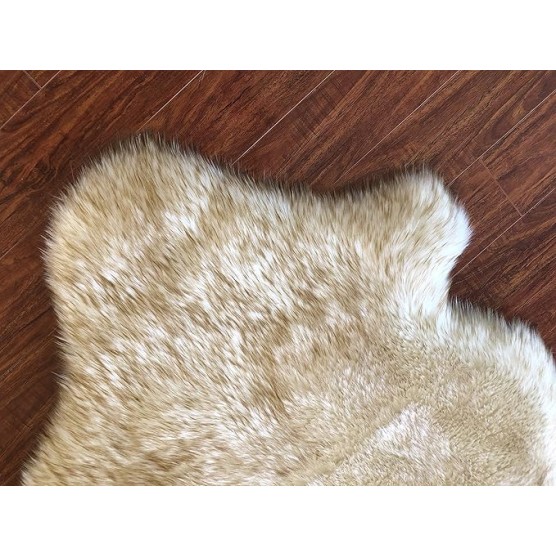 Faux Sheepskin Hypoallergenic Free Shape Silky Shag Rug, Luxury Shaggy Silky Plush Carpet for Bedrooms Rugs Living Rooms Sofa Floor Rugs (Octo 8 Pelts 6'x8', White/Brown Tips)