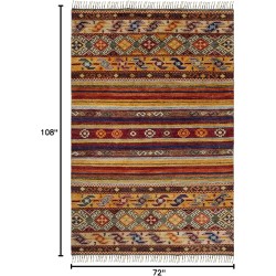 Nomad Collection Area Rug - 6' x 9', Multi, Hand-Knotted Moroccan Boho Tribal Fringe Wool & Viscose, Ideal for High Traffic Areas in Living Room, Bedroom (NMD787A)