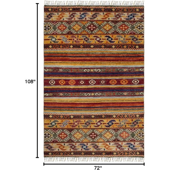 Nomad Collection Area Rug - 6' x 9', Multi, Hand-Knotted Moroccan Boho Tribal Fringe Wool & Viscose, Ideal for High Traffic Areas in Living Room, Bedroom (NMD787A)