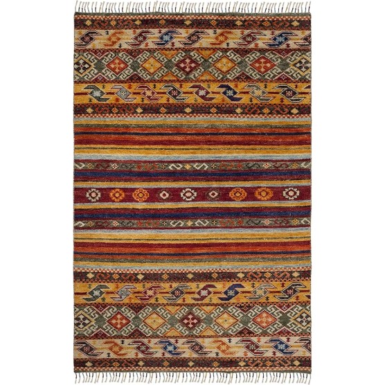 Nomad Collection Area Rug - 6' x 9', Multi, Hand-Knotted Moroccan Boho Tribal Fringe Wool & Viscose, Ideal for High Traffic Areas in Living Room, Bedroom (NMD787A)