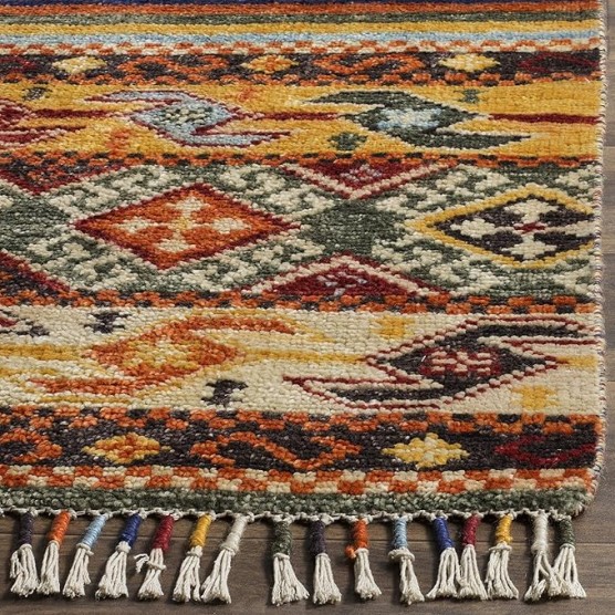 Nomad Collection Area Rug - 6' x 9', Multi, Hand-Knotted Moroccan Boho Tribal Fringe Wool & Viscose, Ideal for High Traffic Areas in Living Room, Bedroom (NMD787A)