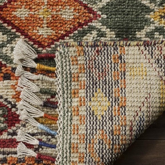 Nomad Collection Area Rug - 6' x 9', Multi, Hand-Knotted Moroccan Boho Tribal Fringe Wool & Viscose, Ideal for High Traffic Areas in Living Room, Bedroom (NMD787A)