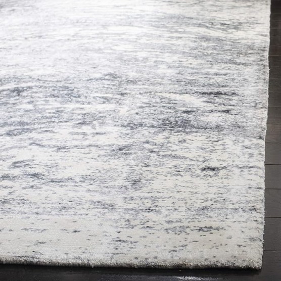 Mirage Collection Area Rug - 6' x 9', Grey & Ivory, Handmade Modern Abstract Viscose, Ideal for High Traffic Areas in Living Room, Bedroom (MIR756F)