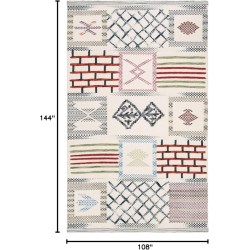 Kenya Collection Area Rug - 9' x 12', Ivory & Multi, Hand-Knotted Boho Tribal Wool, Ideal for High Traffic Areas in Living Room, Bedroom (KNY913A)