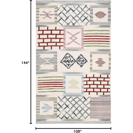 Kenya Collection Area Rug - 9' x 12', Ivory & Multi, Hand-Knotted Boho Tribal Wool, Ideal for High Traffic Areas in Living Room, Bedroom (KNY913A)