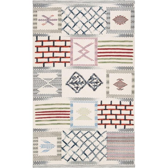 Kenya Collection Area Rug - 9' x 12', Ivory & Multi, Hand-Knotted Boho Tribal Wool, Ideal for High Traffic Areas in Living Room, Bedroom (KNY913A)