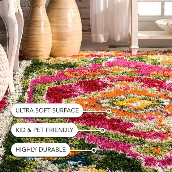 Shania Medallion Shaggy Area Rug, 6'7" x 9', Multi