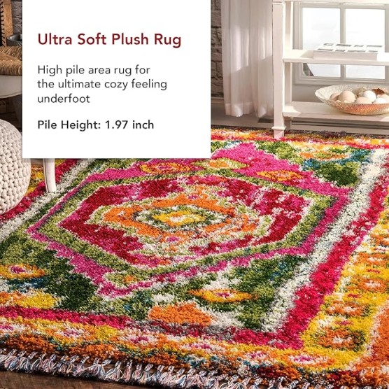 Shania Medallion Shaggy Area Rug, 6'7" x 9', Multi