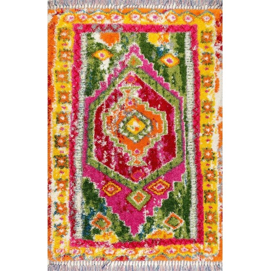Shania Medallion Shaggy Area Rug, 6'7" x 9', Multi
