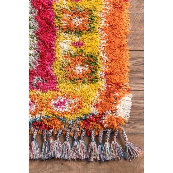 Shania Medallion Shaggy Area Rug, 6'7" x 9', Multi