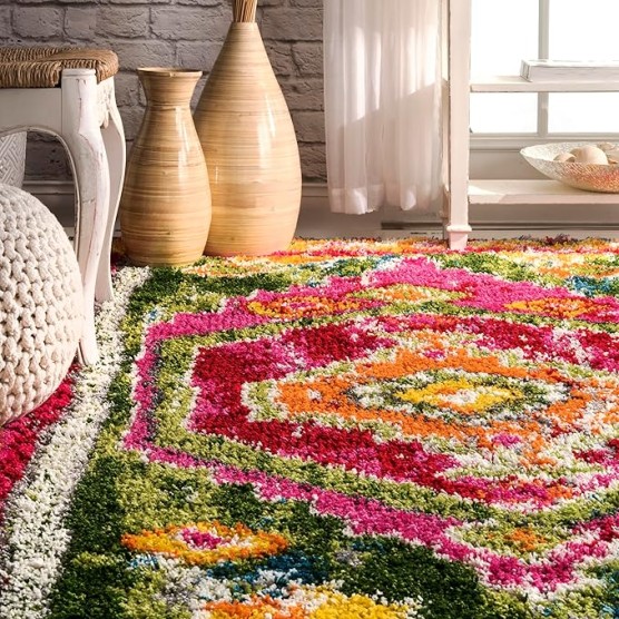 Shania Medallion Shaggy Area Rug, 6'7" x 9', Multi