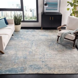 Mirage Collection Area Rug - 6' x 9', Silver & Blue, Handmade Modern Abstract Viscose & Wool, Ideal for High Traffic Areas in Living Room, Bedroom (MIR338G)
