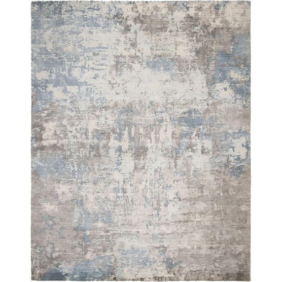 Mirage Collection Area Rug - 6' x 9', Silver & Blue, Handmade Modern Abstract Viscose & Wool, Ideal for High Traffic Areas in Living Room, Bedroom (MIR338G)
