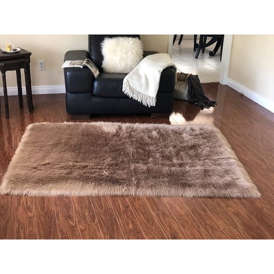 Faux Sheepskin Super Soft Hypoallergenic Square Area Rug Plush Fur Premium Shag (96", 240x240 cm, Camel)