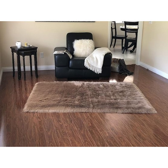 Faux Sheepskin Super Soft Hypoallergenic Square Area Rug Plush Fur Premium Shag (96", 240x240 cm, Camel)