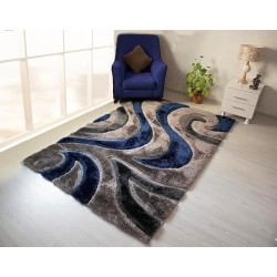 Area Rugs, 5x7 Shaggy Collection Modern Gray Blue Shag Rug, Contemporary Geometric Carpet for Living Room and Bedroom (5' x 7')