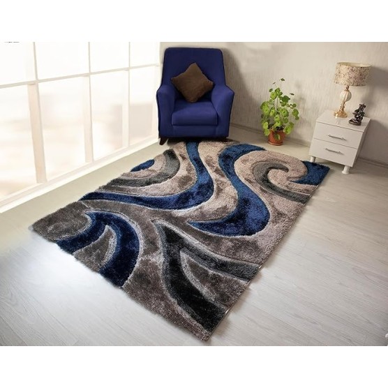 Area Rugs, 5x7 Shaggy Collection Modern Gray Blue Shag Rug, Contemporary Geometric Carpet for Living Room and Bedroom (5' x 7')