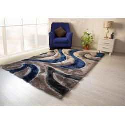 Area Rugs, 5x7 Shaggy Collection Modern Gray Blue Shag Rug, Contemporary Geometric Carpet for Living Room and Bedroom (5' x 7')
