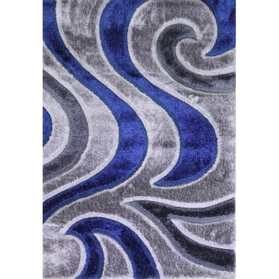 Area Rugs, 5x7 Shaggy Collection Modern Gray Blue Shag Rug, Contemporary Geometric Carpet for Living Room and Bedroom (5' x 7')