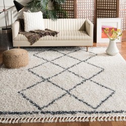 Area Rug 8x10 - Pro Luxe Shag Collection - Large - Cream & Blue, Moroccan Boho Tassel, Non-Shedding & Easy Cleaning, Plush Thick Pile, Ideal for Living Room, Bedroom, Dining Space (PLX435A)