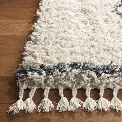 Area Rug 8x10 - Pro Luxe Shag Collection - Large - Cream & Blue, Moroccan Boho Tassel, Non-Shedding & Easy Cleaning, Plush Thick Pile, Ideal for Living Room, Bedroom, Dining Space (PLX435A)