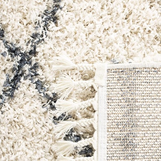 Area Rug 8x10 - Pro Luxe Shag Collection - Large - Cream & Blue, Moroccan Boho Tassel, Non-Shedding & Easy Cleaning, Plush Thick Pile, Ideal for Living Room, Bedroom, Dining Space (PLX435A)