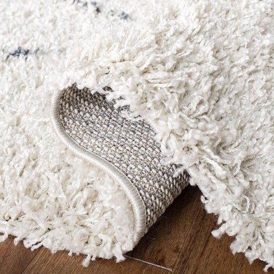 Area Rug 8x10 - Pro Luxe Shag Collection - Large - Cream & Blue, Moroccan Boho Tassel, Non-Shedding & Easy Cleaning, Plush Thick Pile, Ideal for Living Room, Bedroom, Dining Space (PLX435A)