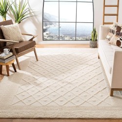 Kenya Collection Area Rug - 9' x 12', Ivory, Hand-Knotted Moroccan Boho Trellis Rustic Wool, Ideal for High Traffic Areas in Living Room, Bedroom (KNY952A)