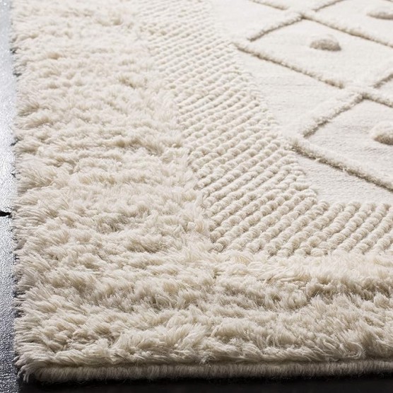 Kenya Collection Area Rug - 9' x 12', Ivory, Hand-Knotted Moroccan Boho Trellis Rustic Wool, Ideal for High Traffic Areas in Living Room, Bedroom (KNY952A)