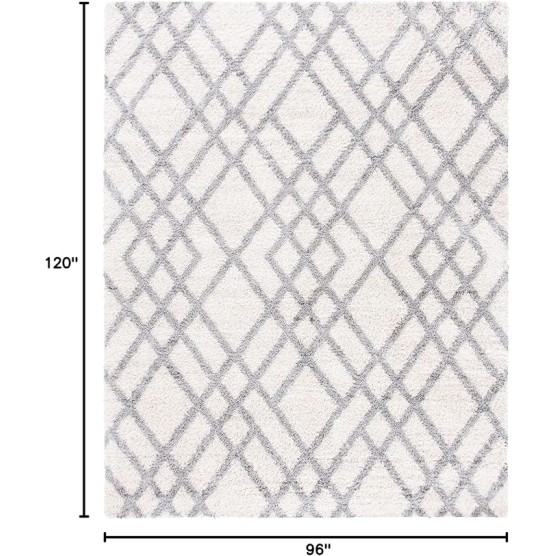 Berber Shag Collection 8' x 10' Cream/Grey BER214A Moroccan Non-Shedding Living Room Bedroom Dining Room Entryway Plush 1.2-inch Thick Area Rug