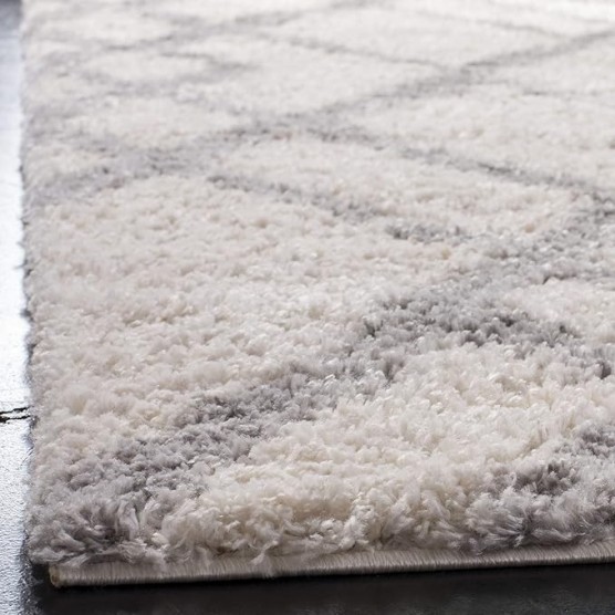 Berber Shag Collection 8' x 10' Cream/Grey BER214A Moroccan Non-Shedding Living Room Bedroom Dining Room Entryway Plush 1.2-inch Thick Area Rug