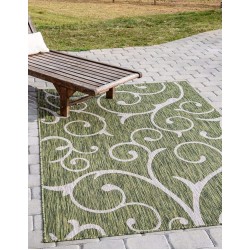 Outdoor Botanical Collection Area Rug - Curl (9' x 12' Rectangle, Green/ Ivory)