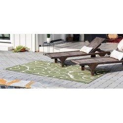 Outdoor Botanical Collection Area Rug - Curl (9' x 12' Rectangle, Green/ Ivory)