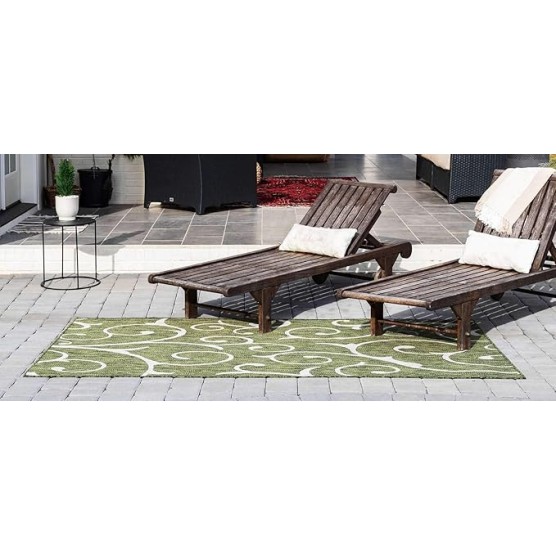 Outdoor Botanical Collection Area Rug - Curl (9' x 12' Rectangle, Green/ Ivory)