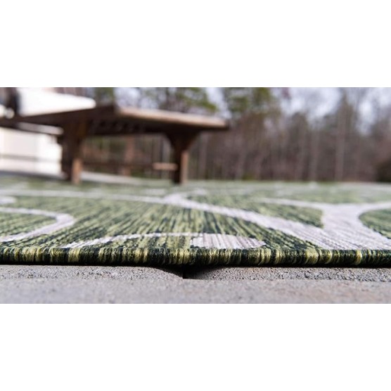 Outdoor Botanical Collection Area Rug - Curl (9' x 12' Rectangle, Green/ Ivory)