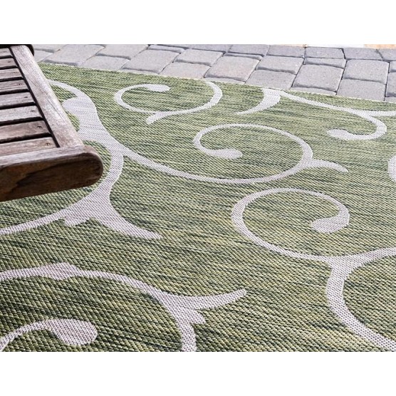 Outdoor Botanical Collection Area Rug - Curl (9' x 12' Rectangle, Green/ Ivory)
