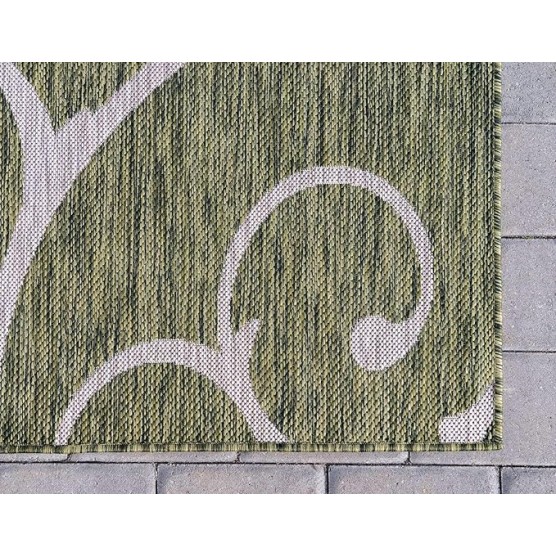 Outdoor Botanical Collection Area Rug - Curl (9' x 12' Rectangle, Green/ Ivory)