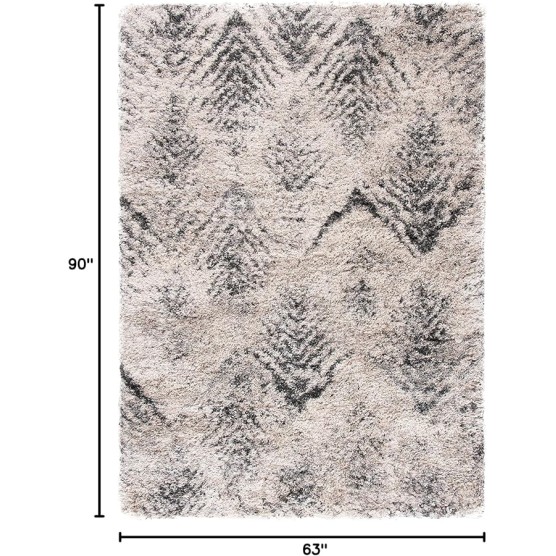 Iceland Shag Collection Area Rug - 5'3" x 7'6", Cream & Grey, Modern Design, Non-Shedding & Easy Care, 2.5-inch Thick Ideal for High Traffic Areas in Living Room, Bedroom (ISG514A)
