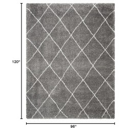 Area Rug 8x10 - Moroccan Fringe Shag Collection - Large - Grey & Ivory, Boho Design, Non-Shedding & Easy Cleaning, Plush Thick Pile, Ideal for Living Room, Bedroom, Dining Space (MFG332F)