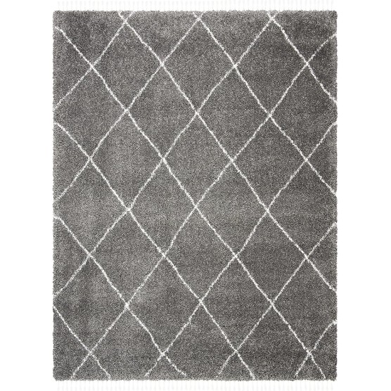 Area Rug 8x10 - Moroccan Fringe Shag Collection - Large - Grey & Ivory, Boho Design, Non-Shedding & Easy Cleaning, Plush Thick Pile, Ideal for Living Room, Bedroom, Dining Space (MFG332F)