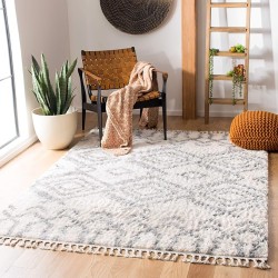 Area Rug 8x10 - Berber Fringe Shag Collection - Large - Cream & Grey, Moroccan Design, Non-Shedding & Easy Cleaning, Plush Thick Pile, Ideal for Living Room, Bedroom, Dining Space (BFG611A)