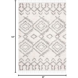Area Rug 8x10 - Berber Fringe Shag Collection - Large - Cream & Grey, Moroccan Design, Non-Shedding & Easy Cleaning, Plush Thick Pile, Ideal for Living Room, Bedroom, Dining Space (BFG611A)