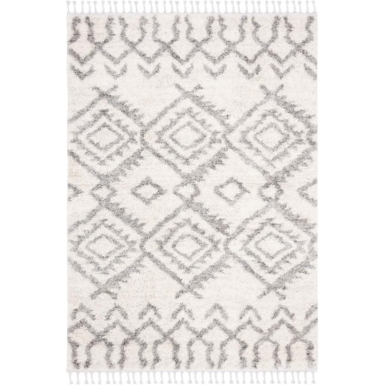 Area Rug 8x10 - Berber Fringe Shag Collection - Large - Cream & Grey, Moroccan Design, Non-Shedding & Easy Cleaning, Plush Thick Pile, Ideal for Living Room, Bedroom, Dining Space (BFG611A)