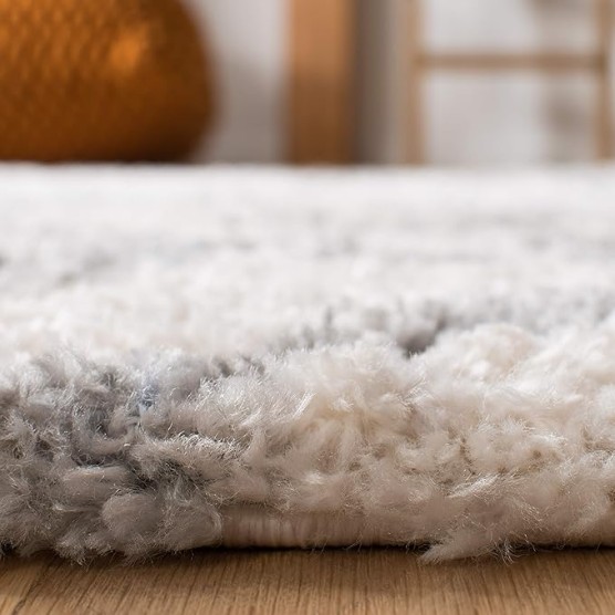 Area Rug 8x10 - Berber Fringe Shag Collection - Large - Cream & Grey, Moroccan Design, Non-Shedding & Easy Cleaning, Plush Thick Pile, Ideal for Living Room, Bedroom, Dining Space (BFG611A)