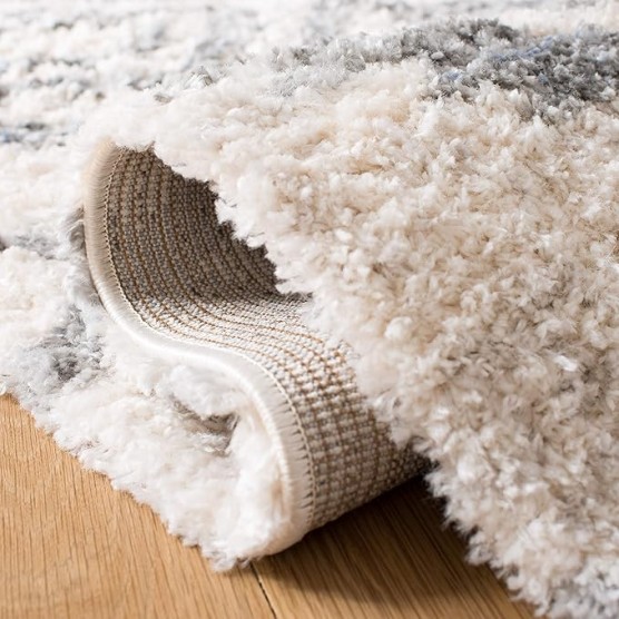 Area Rug 8x10 - Berber Fringe Shag Collection - Large - Cream & Grey, Moroccan Design, Non-Shedding & Easy Cleaning, Plush Thick Pile, Ideal for Living Room, Bedroom, Dining Space (BFG611A)