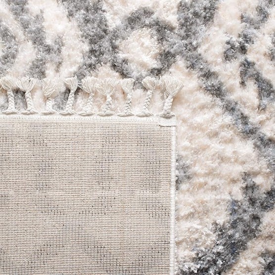 Area Rug 8x10 - Berber Fringe Shag Collection - Large - Cream & Grey, Moroccan Design, Non-Shedding & Easy Cleaning, Plush Thick Pile, Ideal for Living Room, Bedroom, Dining Space (BFG611A)