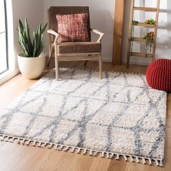 Area Rug 8x10 - Berber Fringe Shag Collection - Large - Cream & Grey, Moroccan Design, Non-Shedding & Easy Cleaning, Plush Thick Pile, Ideal for Living Room, Bedroom, Dining Space (BFG605A)