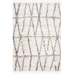 Area Rug 8x10 - Berber Fringe Shag Collection - Large - Cream & Grey, Moroccan Design, Non-Shedding & Easy Cleaning, Plush Thick Pile, Ideal for Living Room, Bedroom, Dining Space (BFG605A)